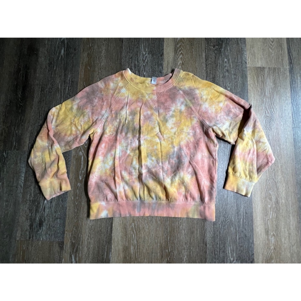 Old Navy Sweatshirt Womens Medium Pink Orange Tie Dye Raglan Pullover